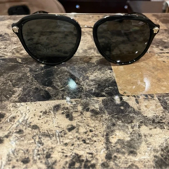 Versace Black and Gold Aviator Sunglasses - Picture 3 of 14